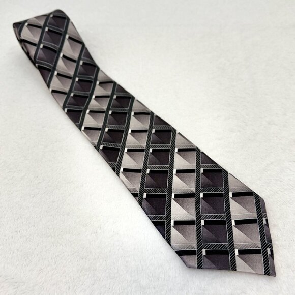 Cambridge Classic Geometric Silk Tie Purple Gray Regular Traditional - Picture 1 of 5